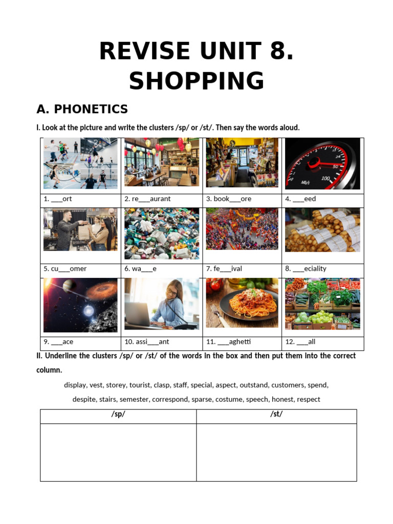 Unit 8: Shopping Vocabulary Review | PDF | Online Shopping | Supermarket