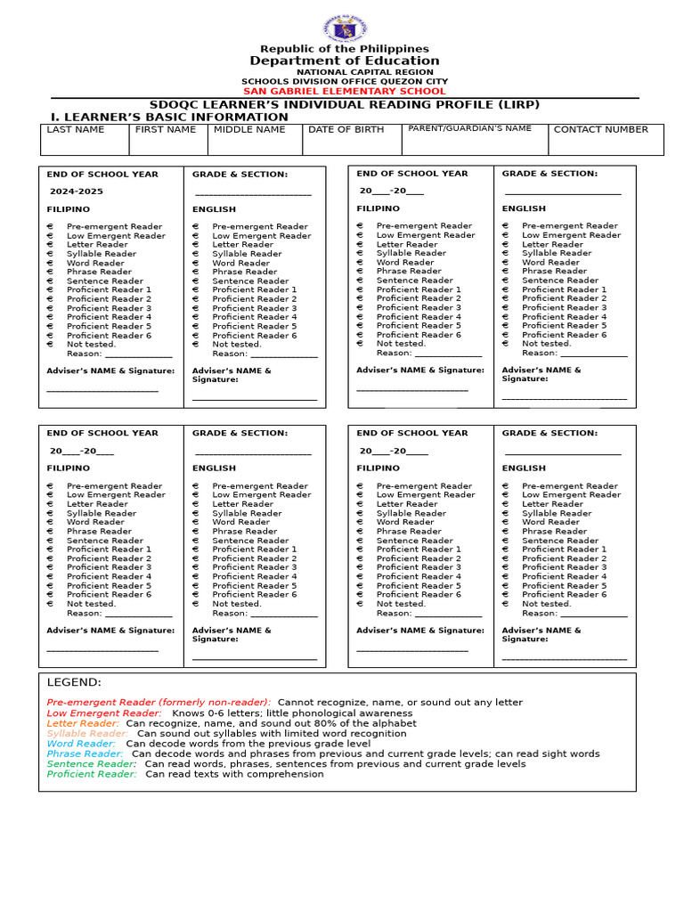 GRADE 2 SDOQC Reading Profile | PDF | English Language | Word