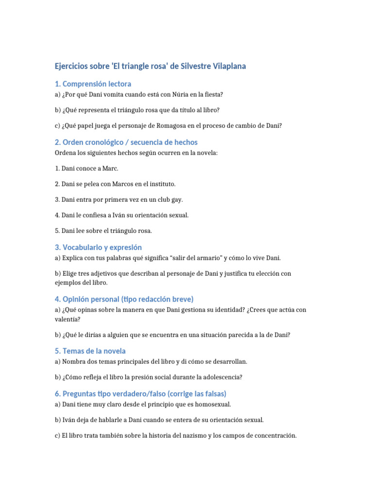 Ejercicios sobre 'El triangle rosa' | PDF
