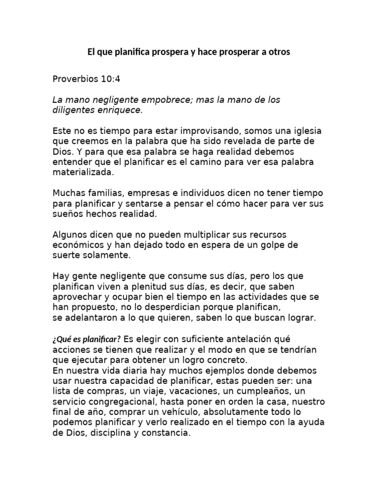 El Que Planifica Prospera y Hace Prosperar A Otros | PDF