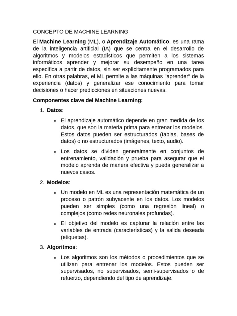 Concepto de Machine Learning | PDF | Aprendizaje automático | Datos