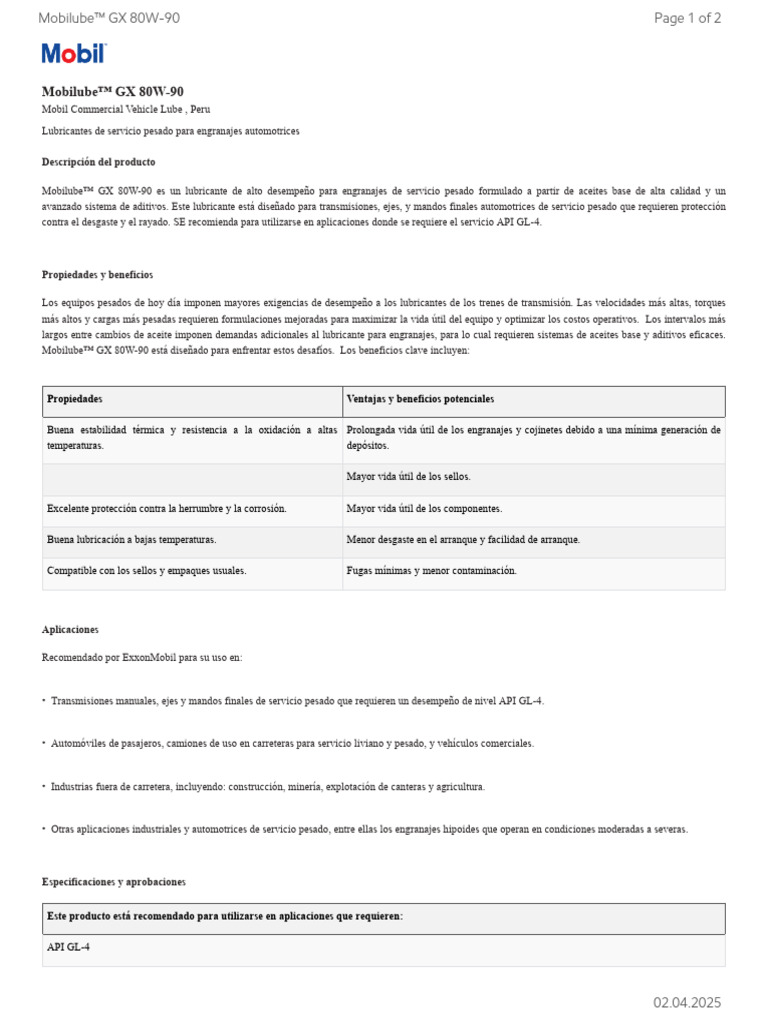 Mobilube-GX-80W-90 | PDF | Lubricante | Engranaje