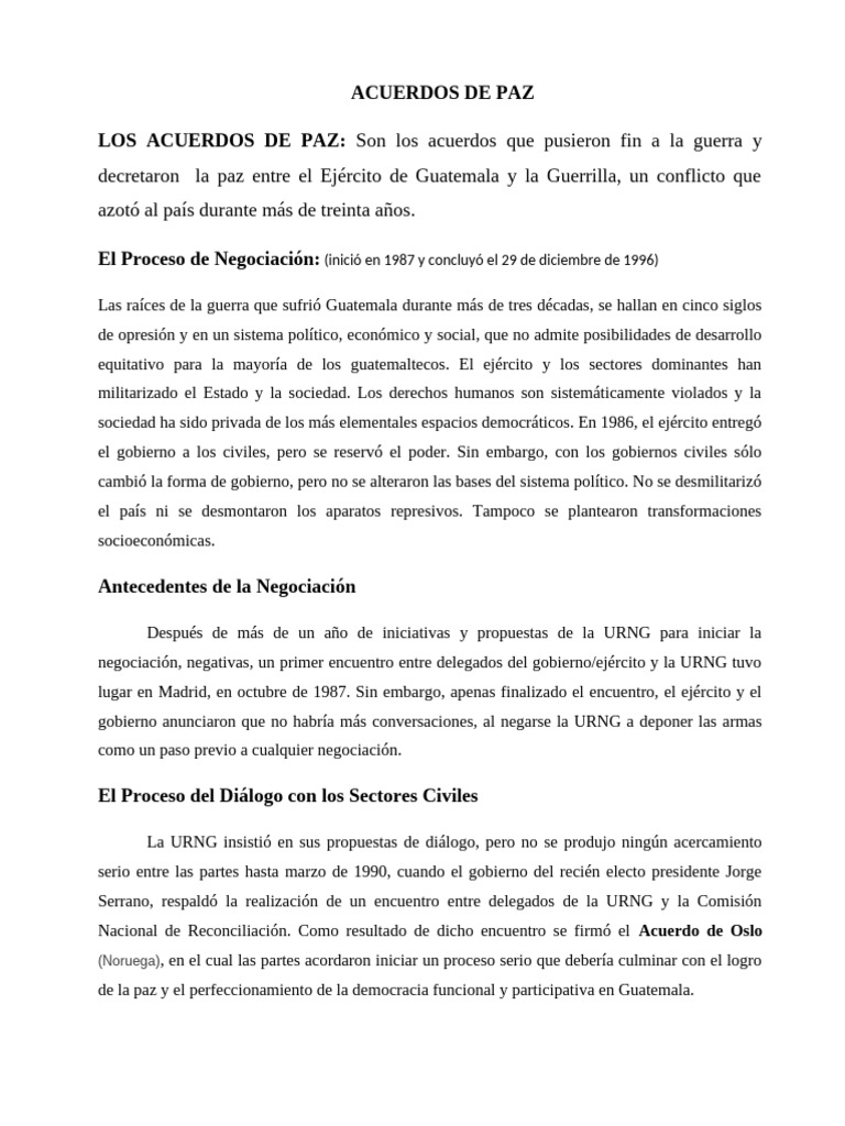 Acuerdos de Paz en Guatemala: Proceso y Logros | PDF | Guatemala ...