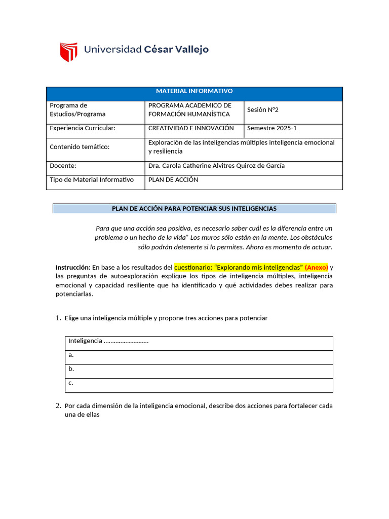 Plan de Acción 2 | PDF | Las emociones | Inteligencia