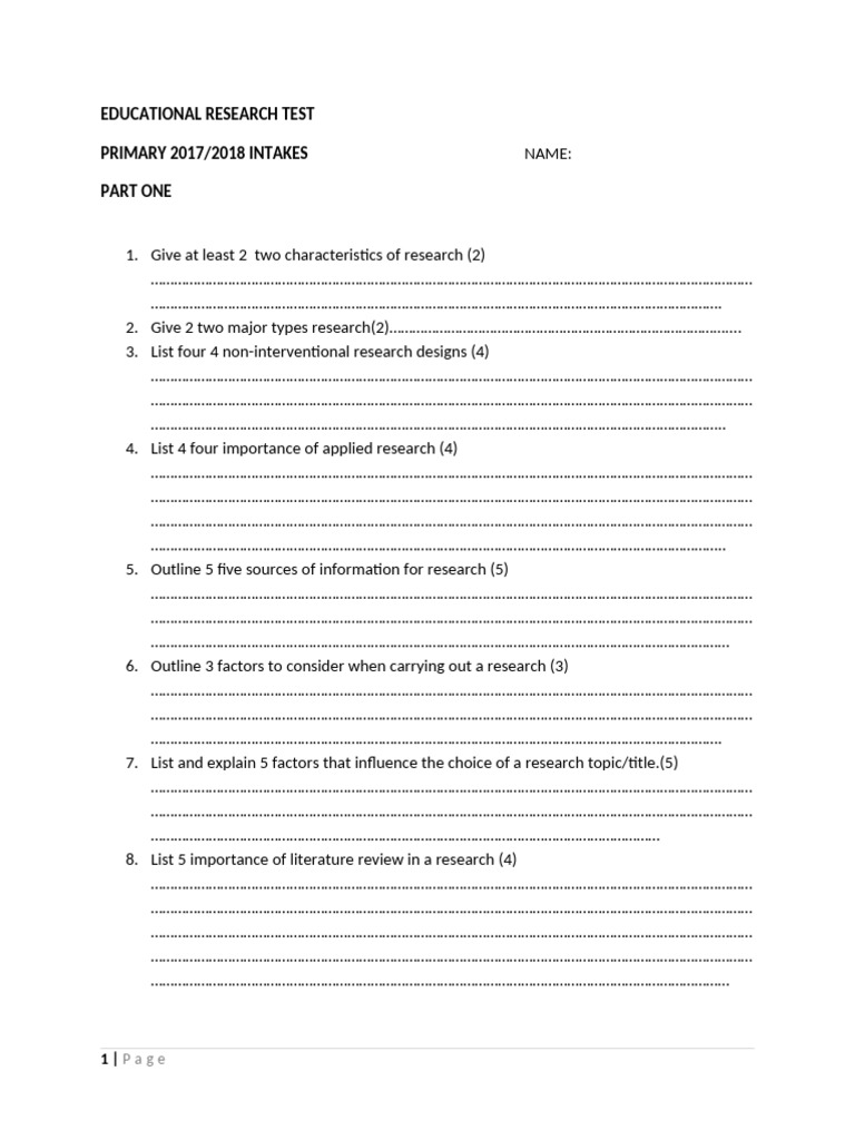 Educational Research Test 2017/2018 | PDF