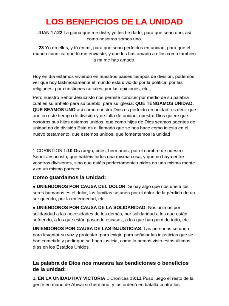 Beneficios de la Unidad en Cristo | PDF | Cristo (título) | Amor