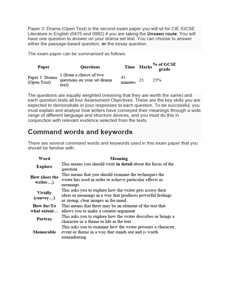 Command Words and Keywords: Paper Questions Time Marks % of GCSE Grade ...