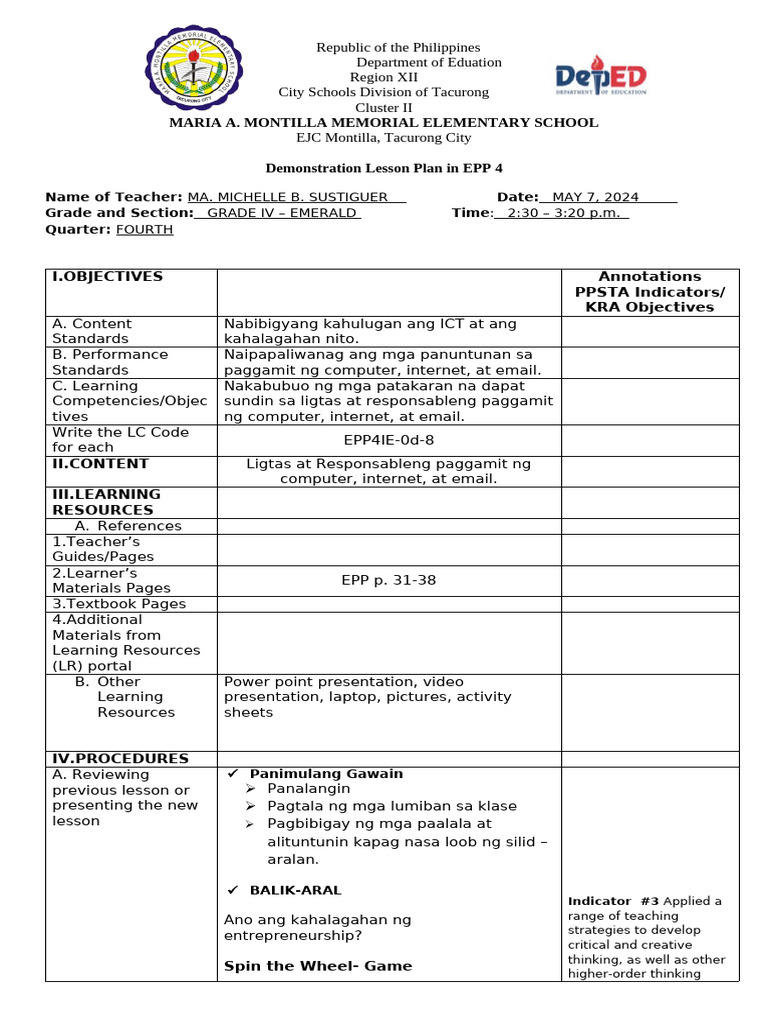 DEMONSTRATION DLP 3 SCIENCE 4th Quarter Weather Tagalog Final 2023-24 ...
