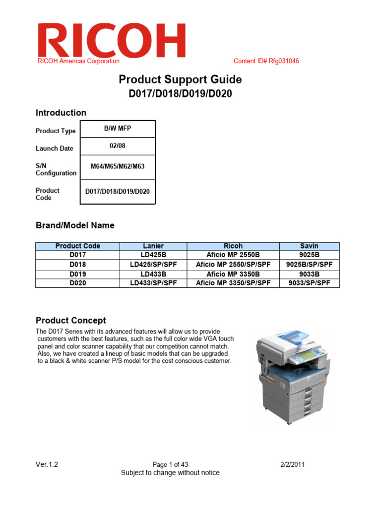 Ricoh MP 2550/3350 Product Support Guide | PDF | Printer (Computing ...
