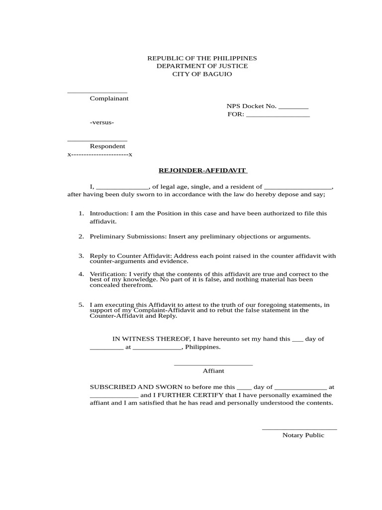 Rejoinder Affidavit Sample Format | PDF