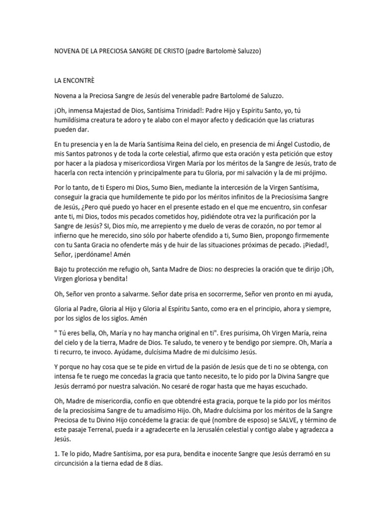 Novena a la Preciosa Sangre de Cristo | PDF | María, madre de Jesús ...