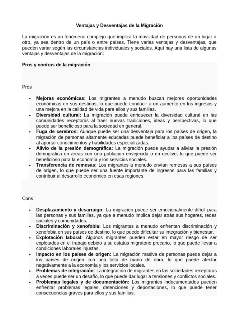 10 Desventajas de la Migración | PDF | Migración humana | Inmigración