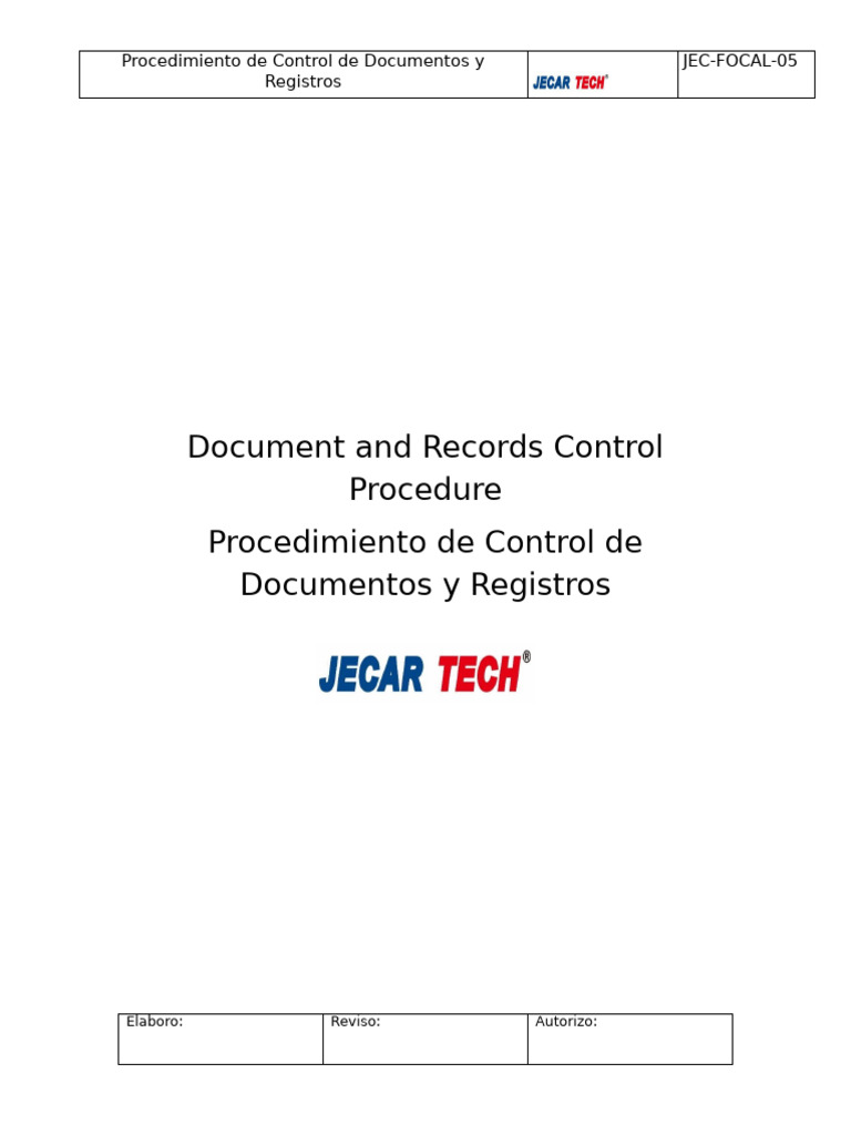 Procedimiento de Control de Documentos JEC-FOCAL-05 | PDF | Industrias ...
