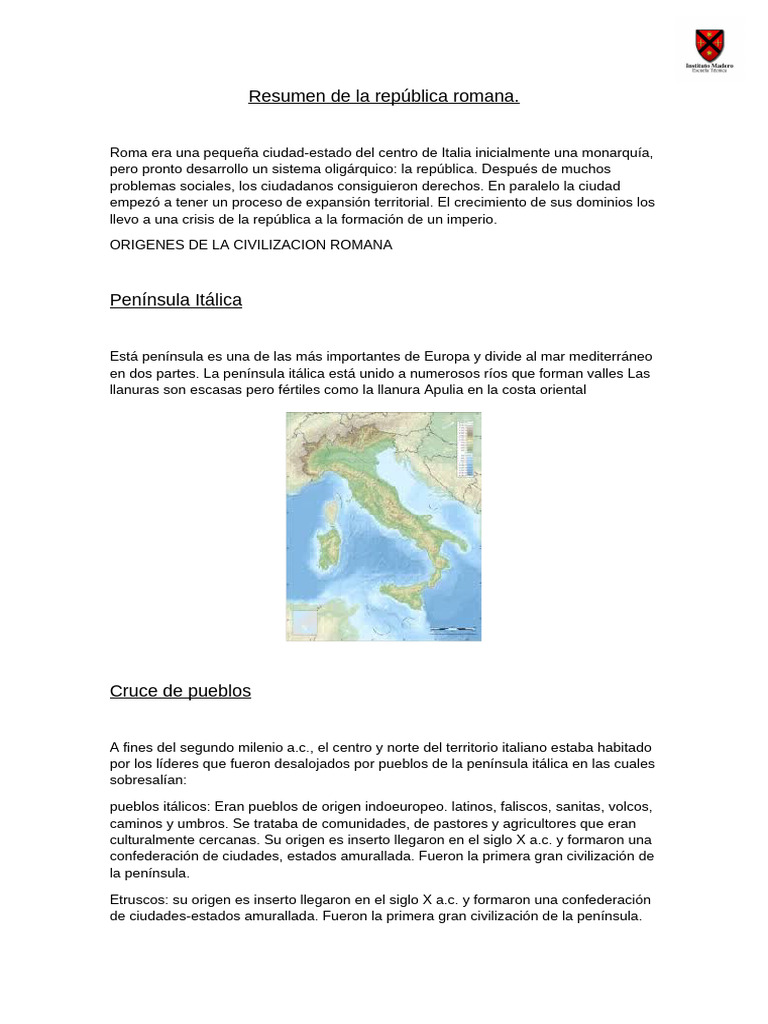 Resumen de la República Romana | PDF | Roma antigua | Republica Romana