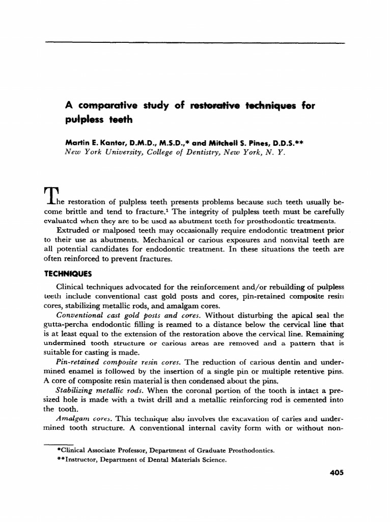 Reinforcement Techniques for Pulpless Teeth | PDF | Dental Composite ...