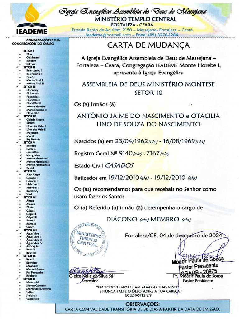 Carta De Mudança Pdf