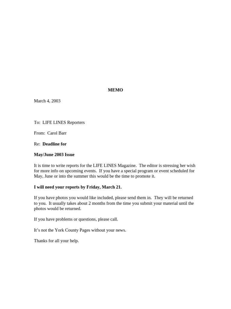 LifeLines MEMO | PDF