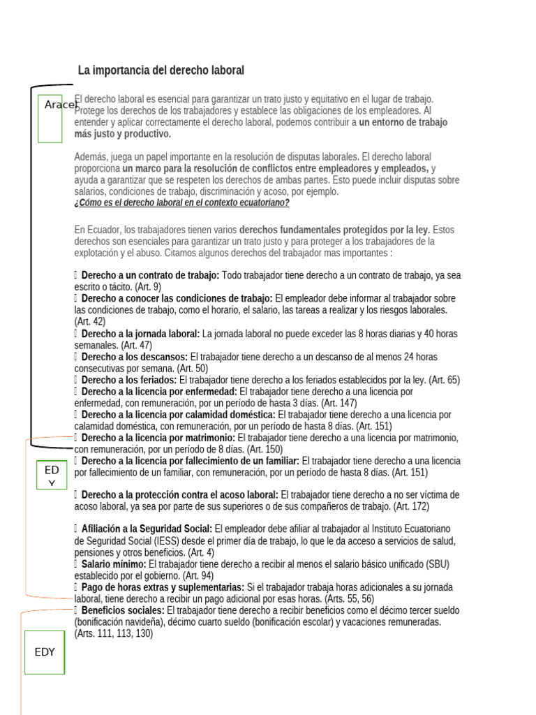 Derechos y obligaciones laborales en Ecuador | PDF | Derecho laboral ...