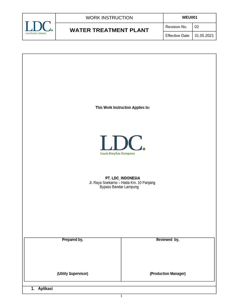 Instruksi Kerja Pengoperasian WTP | PDF