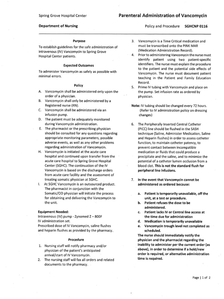 Parenteral Administration of Vancomycin | PDF