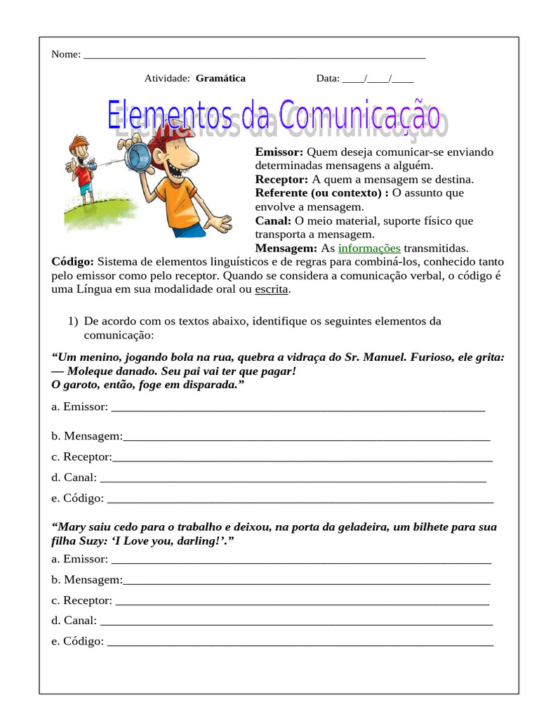 Elementos da Comunicação: Atividades e Exercícios | PDF