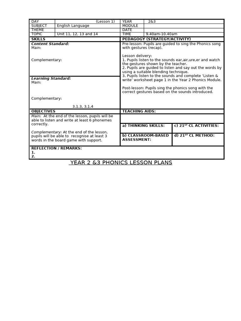 Phonics Lesson Plans for Year 2 & 3 | PDF | Phonics | Reading Comprehension