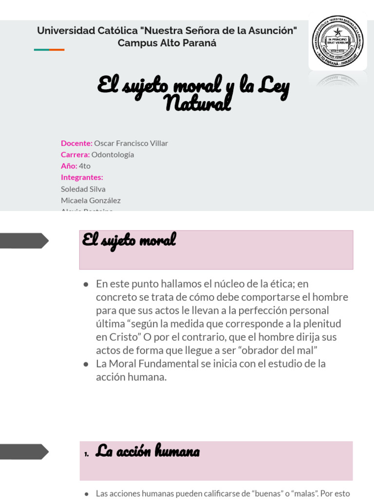 El Sujeto Moral y La Ley Natural | PDF | Moralidad | Libertad