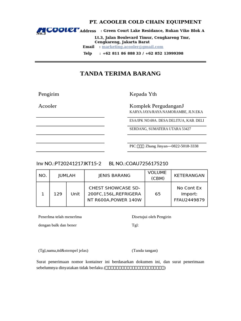 Penerimaan Barang PT Acooler | PDF