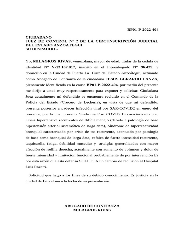 Solicitud de Cambio de Reclusión Médica | PDF