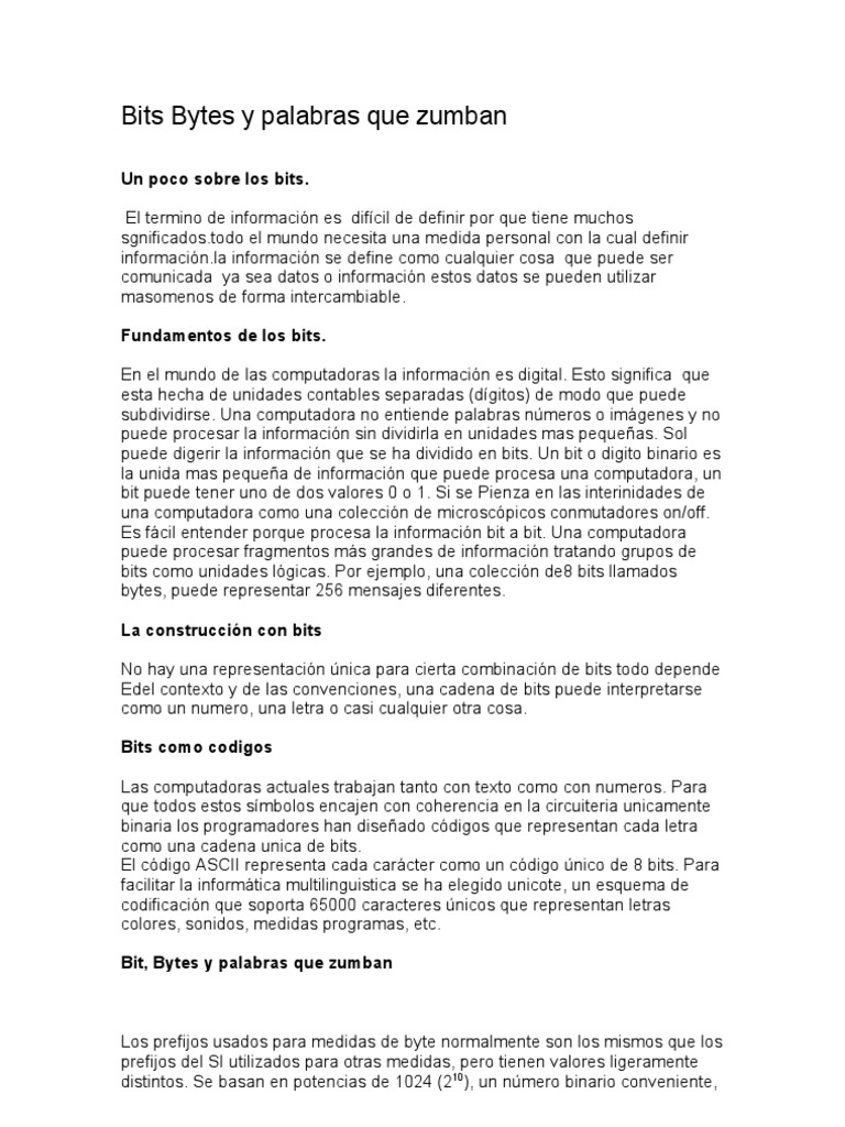 Bits y Bytes en Informática | PDF | Poco | Byte