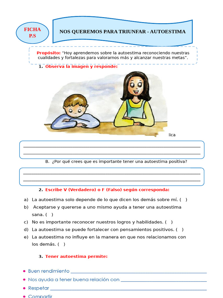 Ficha PS Lun 7 Autoestima | PDF | Autoestima | Sicología