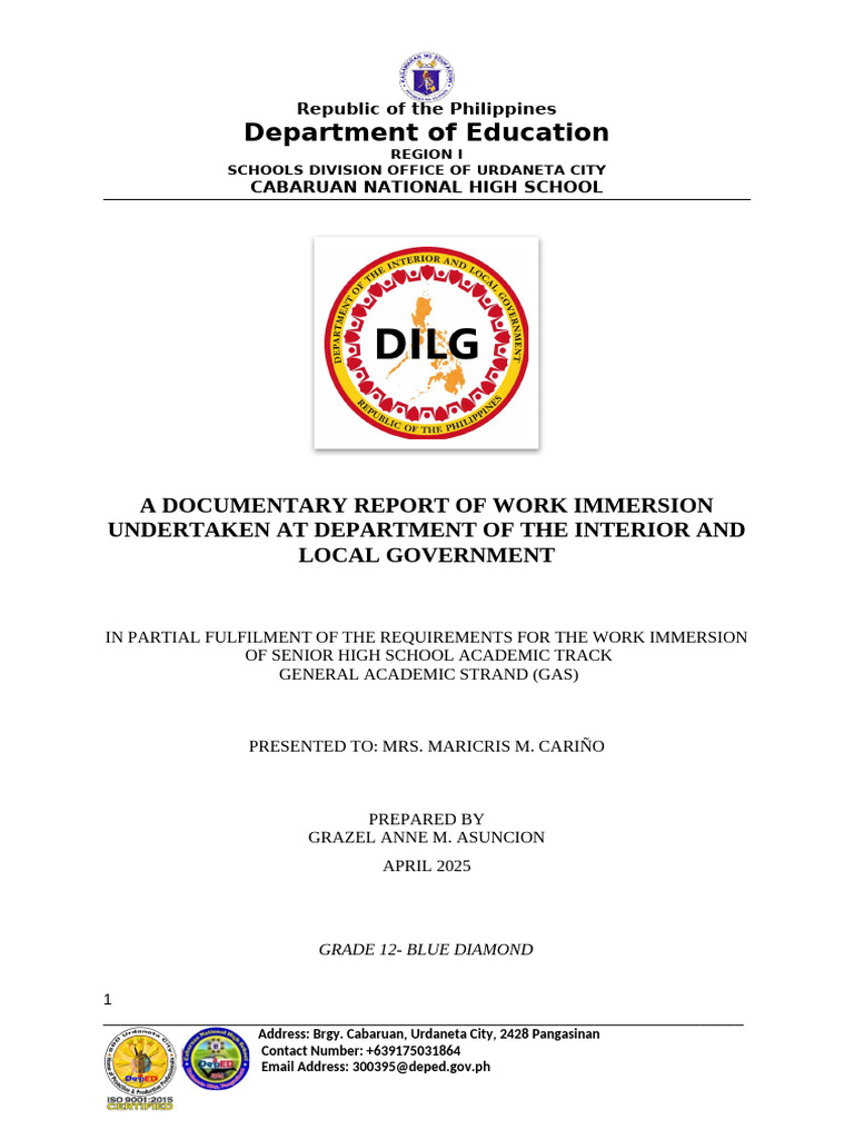 Work Immersion Report for Senior High School | PDF | Learning