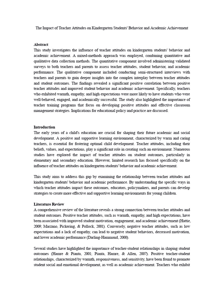 Teacher Attitudes and Kindergarten Success | PDF | Teachers | Attitude ...
