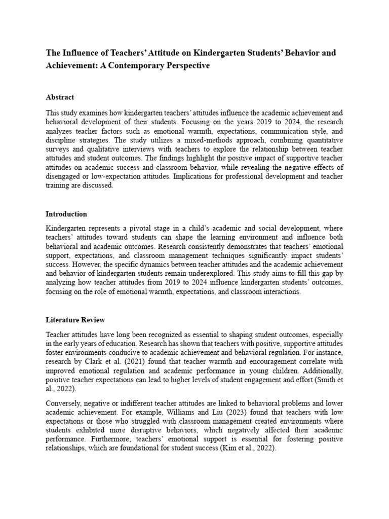 Teacher Attitudes Impacting Kindergarten Success | PDF | Teachers ...