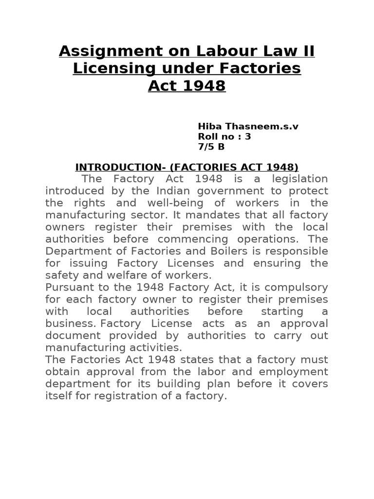Factory Licensing Under the 1948 Act | PDF | License | Regulatory ...