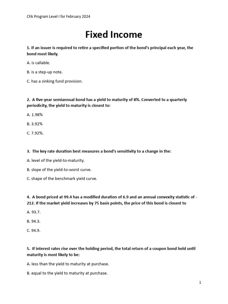 Fixed Income - Question | PDF | Bonds (Finance) | Yield (Finance)