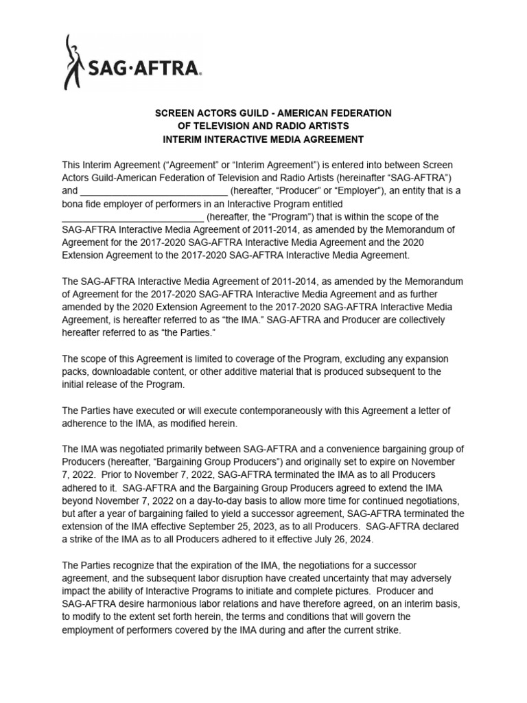 SAG-AFTRA Interim Media Agreement Overview | PDF | Employment ...