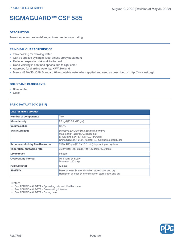 Sigmaguard CSF 585 | PDF | Legal Liability | Water