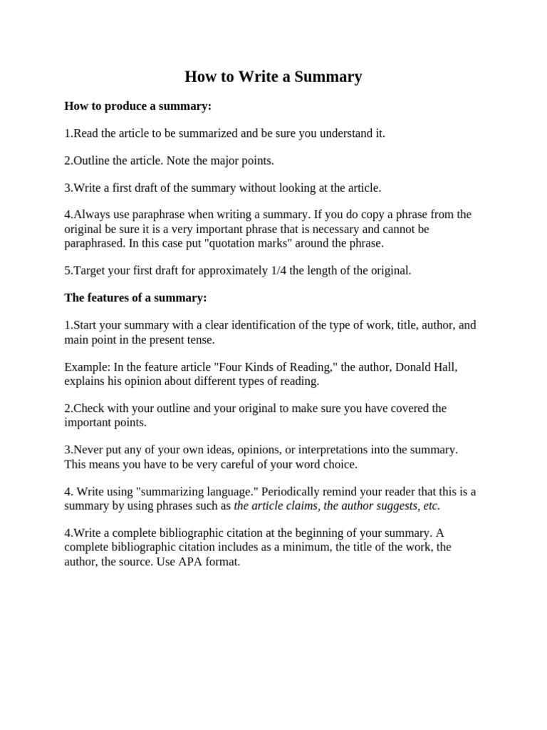 How to Write a Summary | PDF