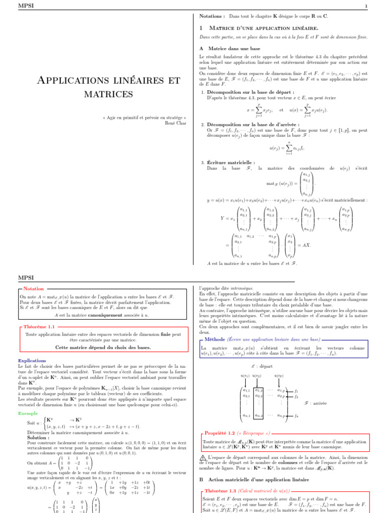 Applications linéaires et matrices | PDF | Matrice (Mathématiques ...