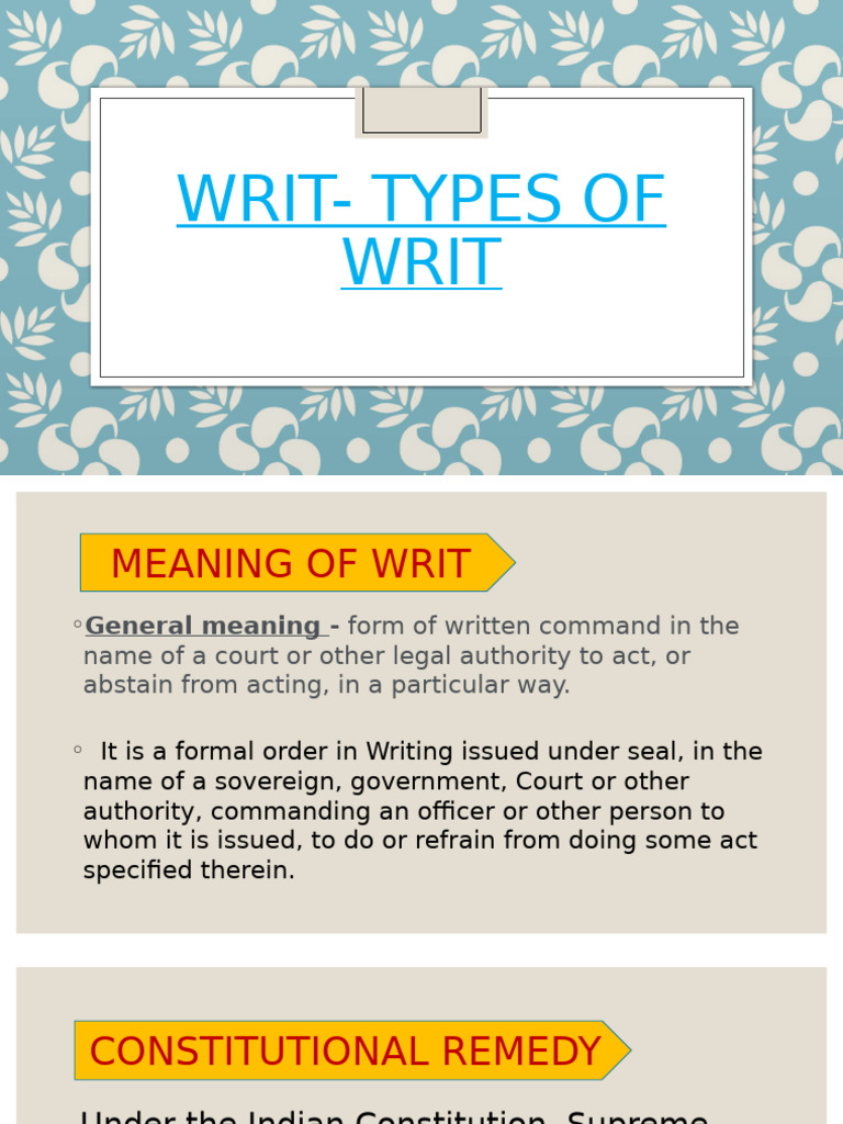 Types of Writs in Indian Law | PDF | Writ | Certiorari