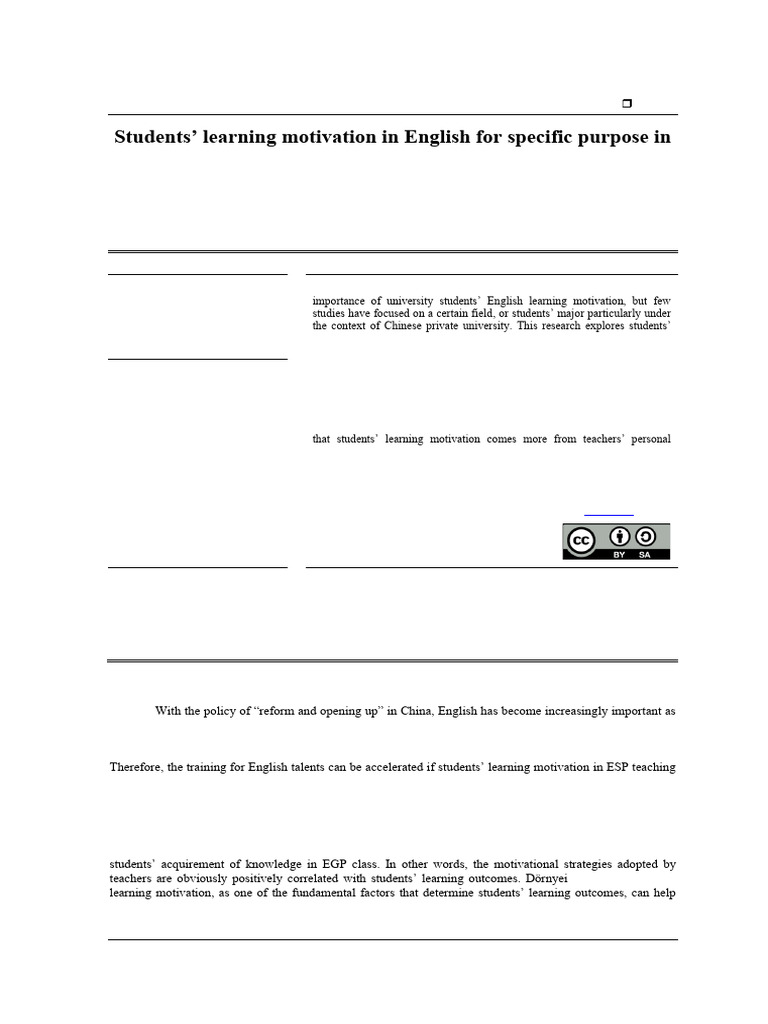 Students' Learning Motivation in English For Specific Purpose in ...
