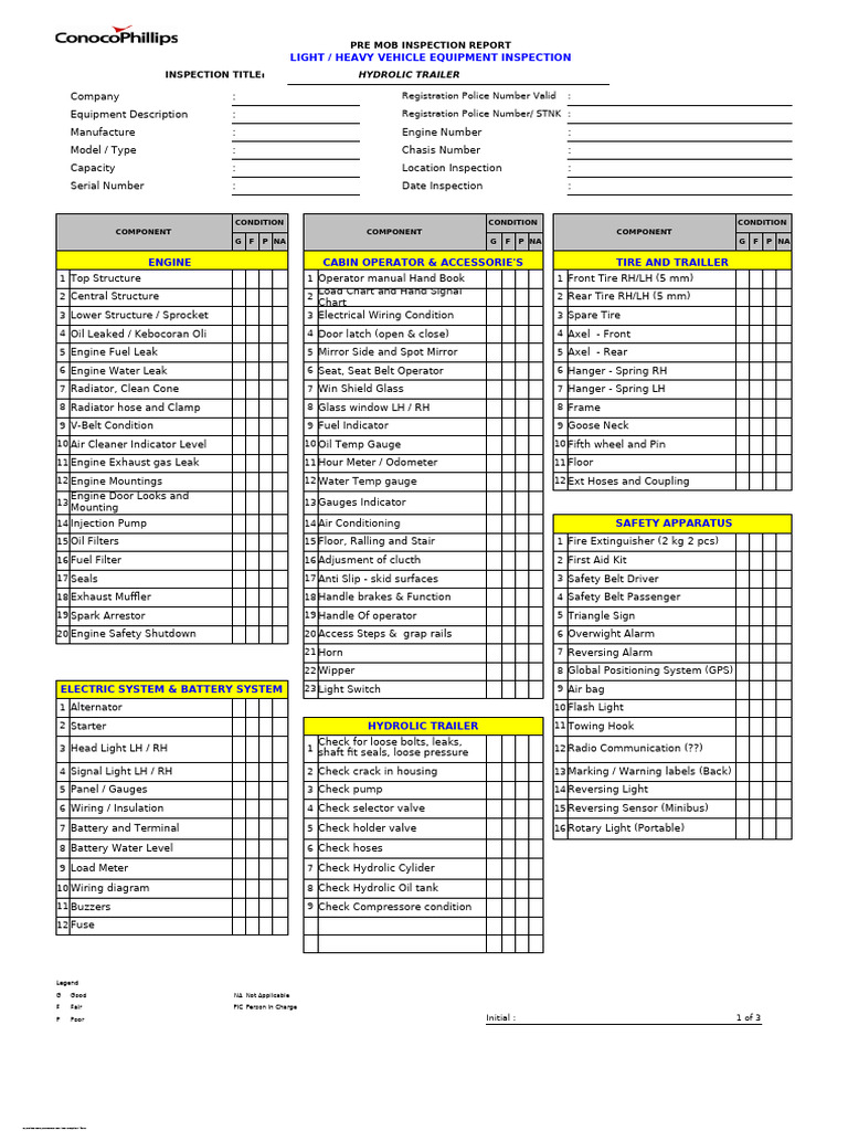 Hydraulic Trailer Inspection Form | PDF | Steering | Brake