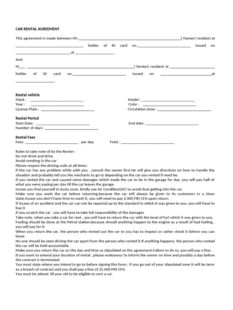 Car Rental Agreement | PDF | Car Rental | Renting
