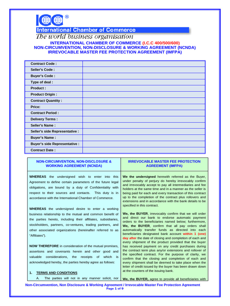IMFPA and NCNDA Agreement Overview | PDF | Arbitration | Letter Of Credit