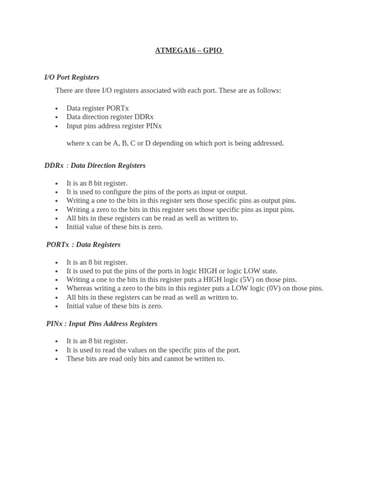 ATMEGA16 GPIO and Timer0 Registers Guide | PDF | Analog To Digital ...