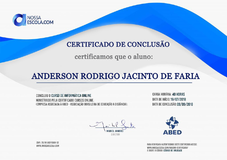 Certificado Do Curso De Informática Pdf