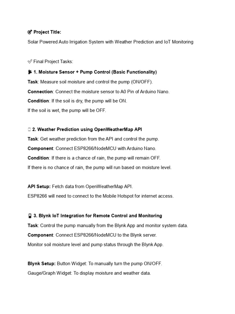 Solar Auto Irrigation System Manual | PDF | Voltage | Sensor