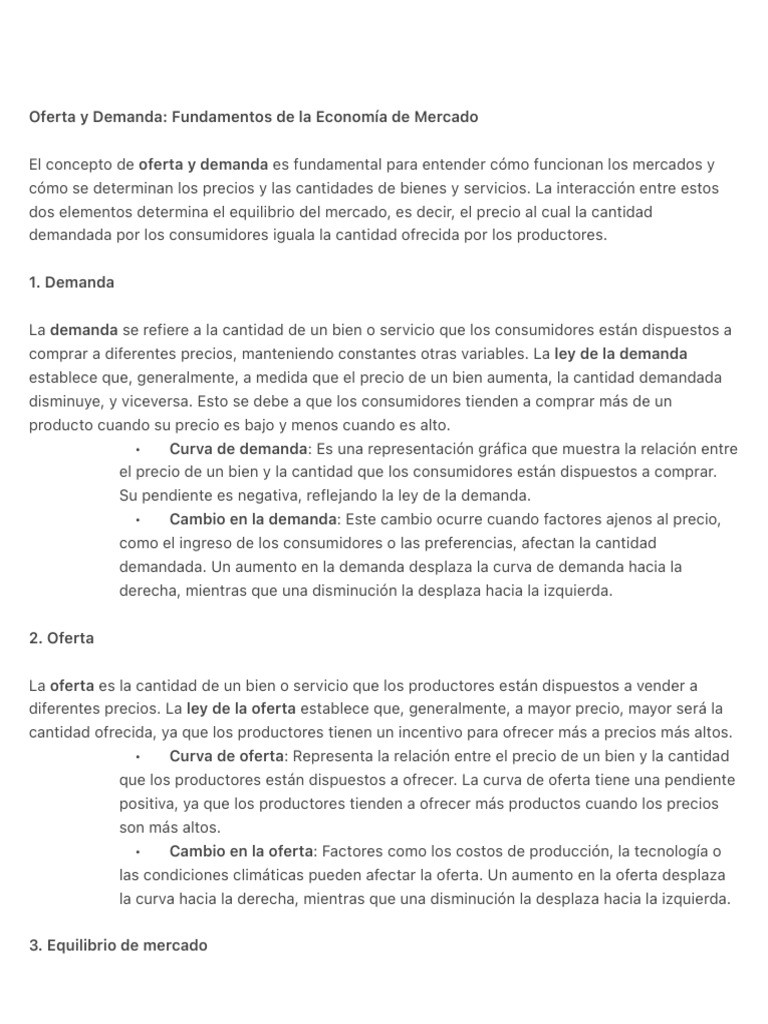 Oferta y Demanda en la Economía de Mercado | PDF | Oferta (economía ...