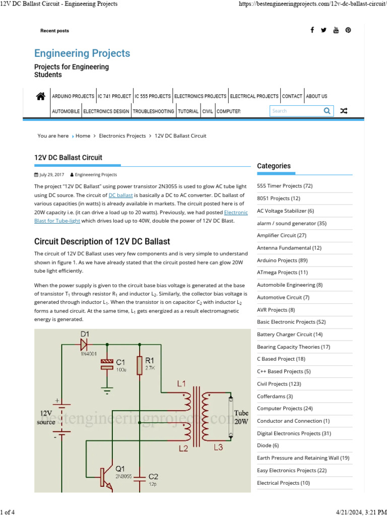 12V DC Ballast Circuit Design Guide | PDF | Electrical Network ...